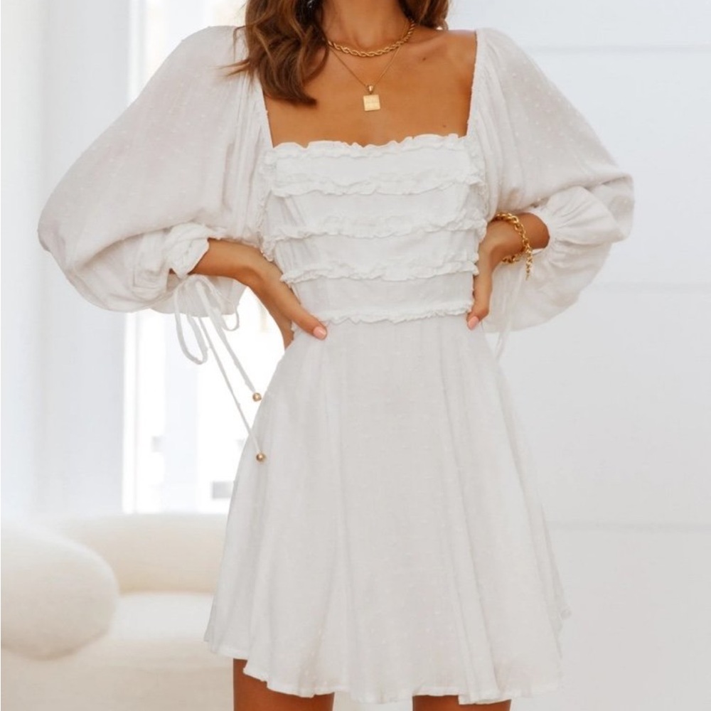 NEW HELLO MOLLY Elegant White Ruffle Dress
